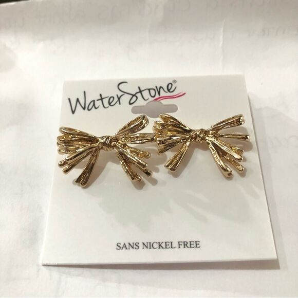 NWOT Gold Bow Earrings - Picture 5 of 6